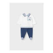 Mayoral Baby Boy White and Navy 2pc Babygrow